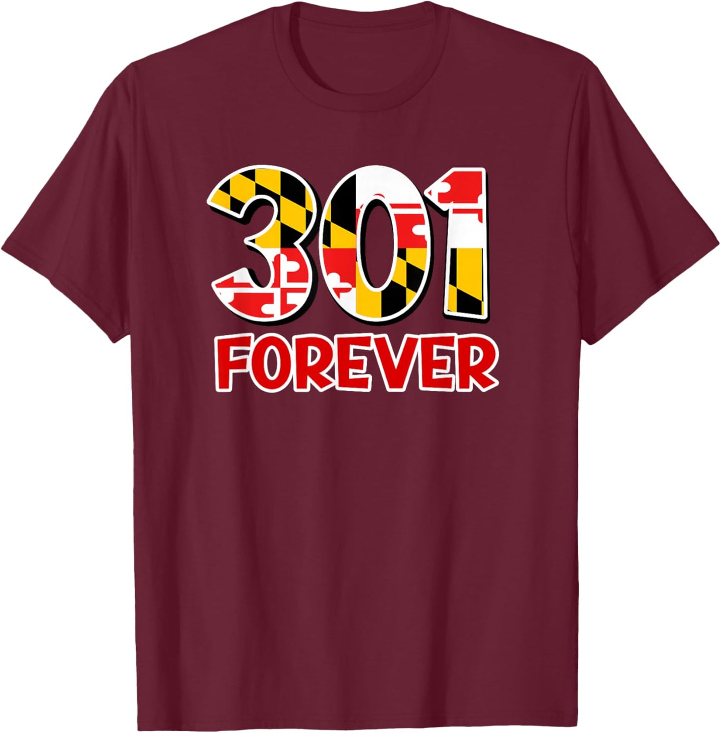 Maryland Flag 301 Area Code Souvenir T-Shirt - T-Shirt | Maroon