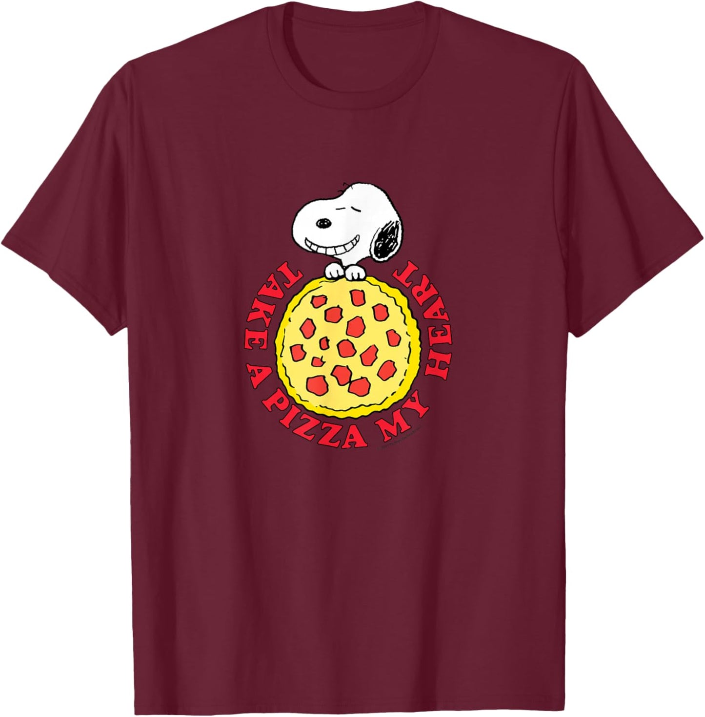 Peanuts Valentines Take A Pizza My Heart T-Shirt - T-Shirt | Maroon