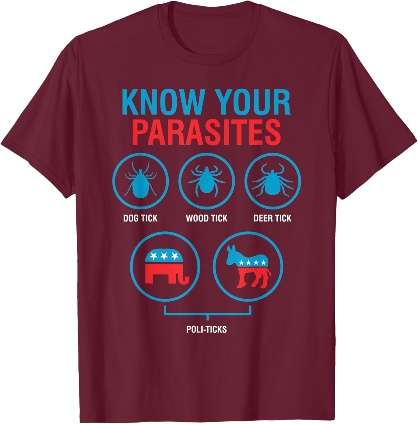 Know Your Parasites Patriotic American Funny T-Shirt - T-Shirt | Maroon