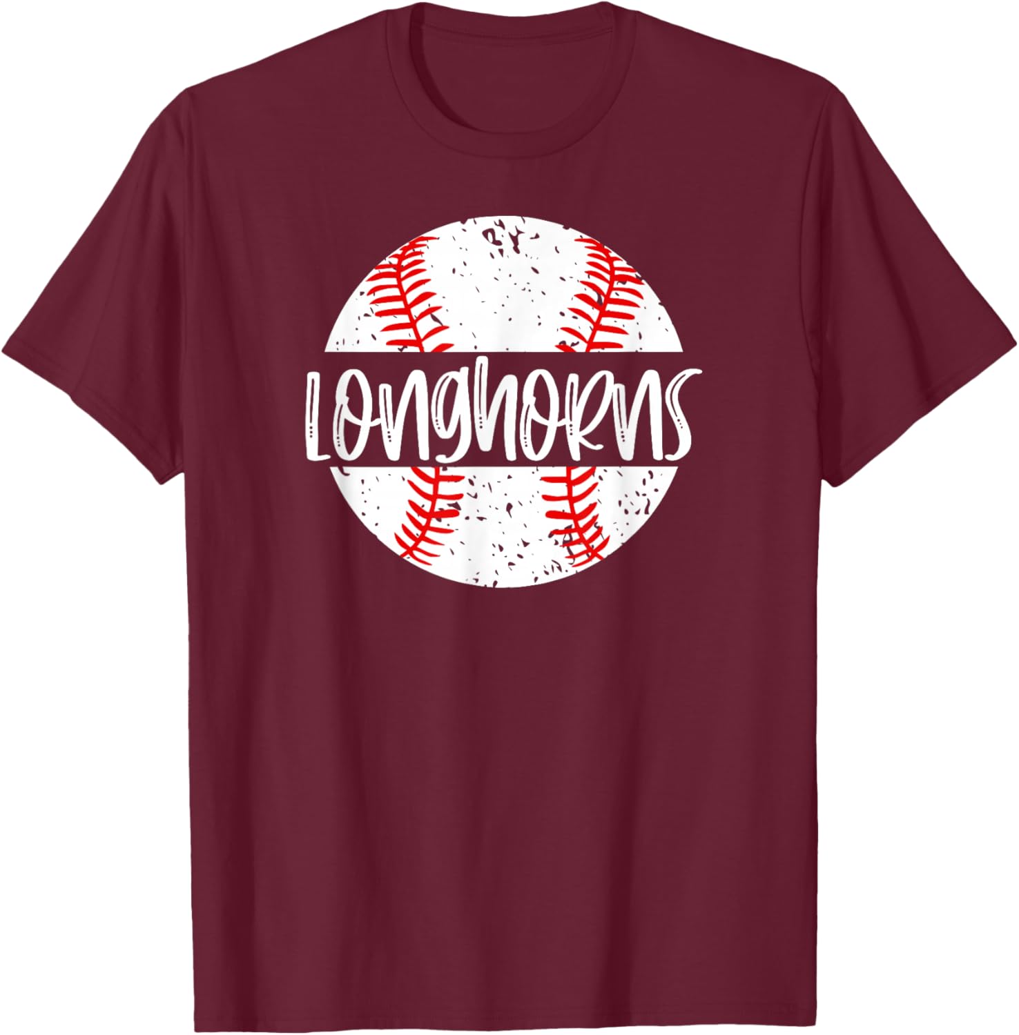 Longhorns Baseball Team Mascot School Spirit Game Day T-Shirt - T-Shirt | Maroon
