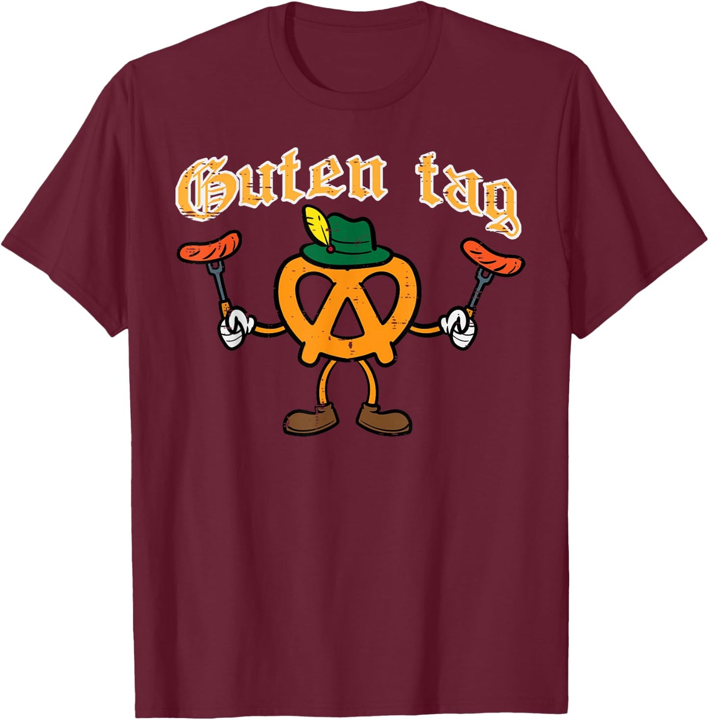 Oktoberfest Guten Tag Pretzel Sausages German Kids Men Women T-Shirt - T-Shirt | Maroon