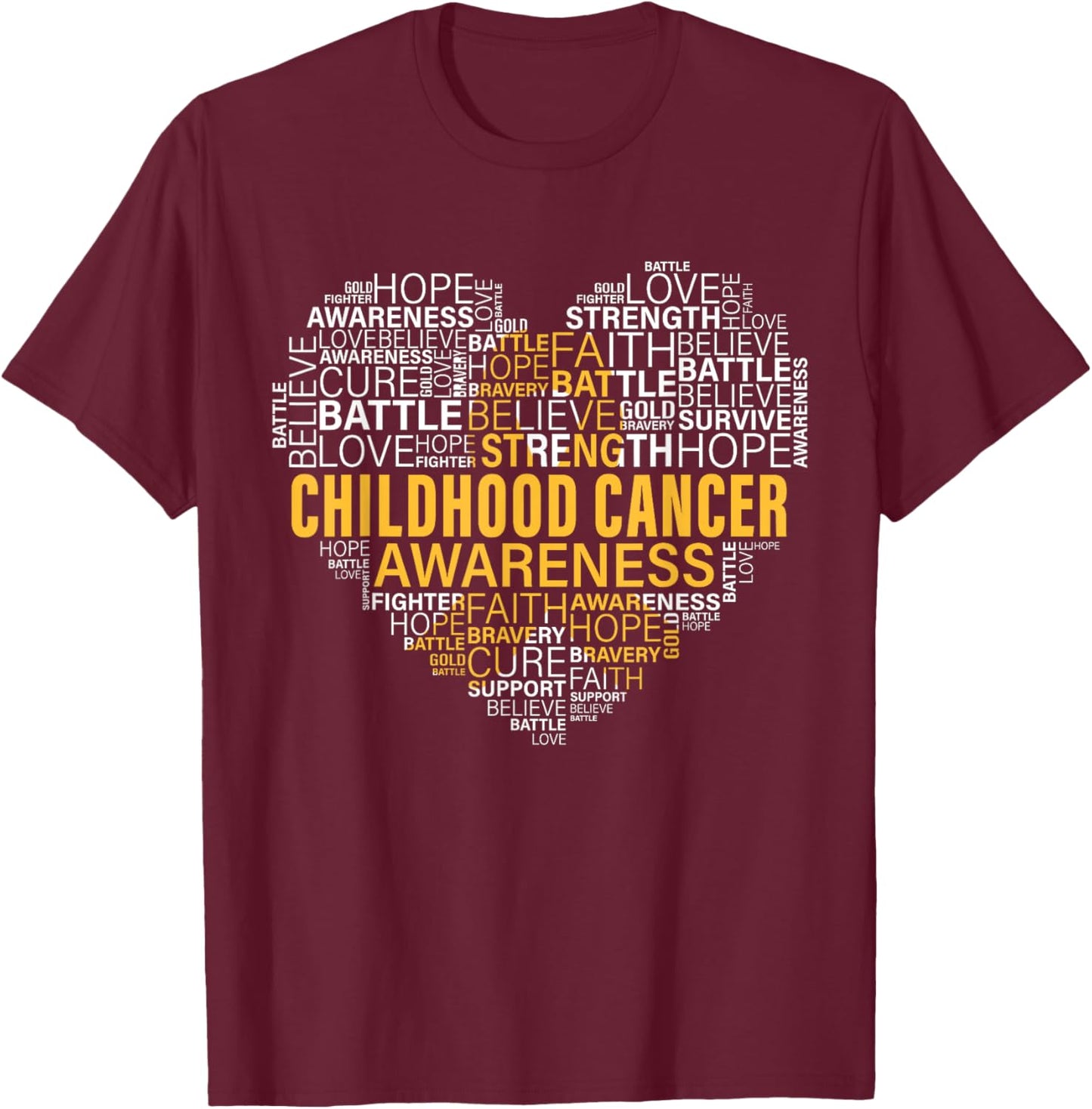 Childhood Cancer Awareness Hope Support Strong Warrior T-Shirt - T-Shirt | Maroon