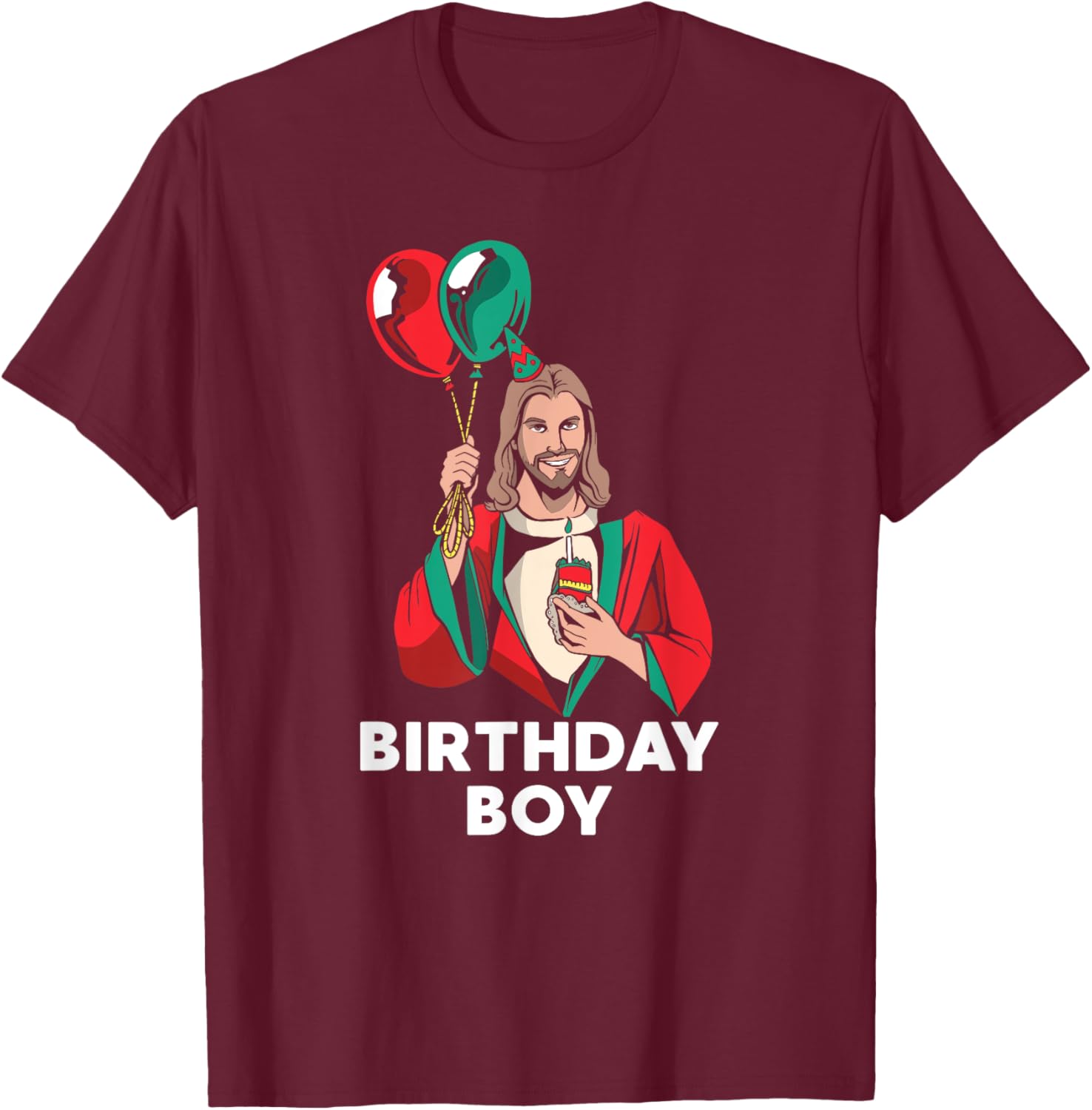 Birthday Boy Jesus Christ Santa Hat Christmas Christian T-Shirt - T-Shirt | Maroon