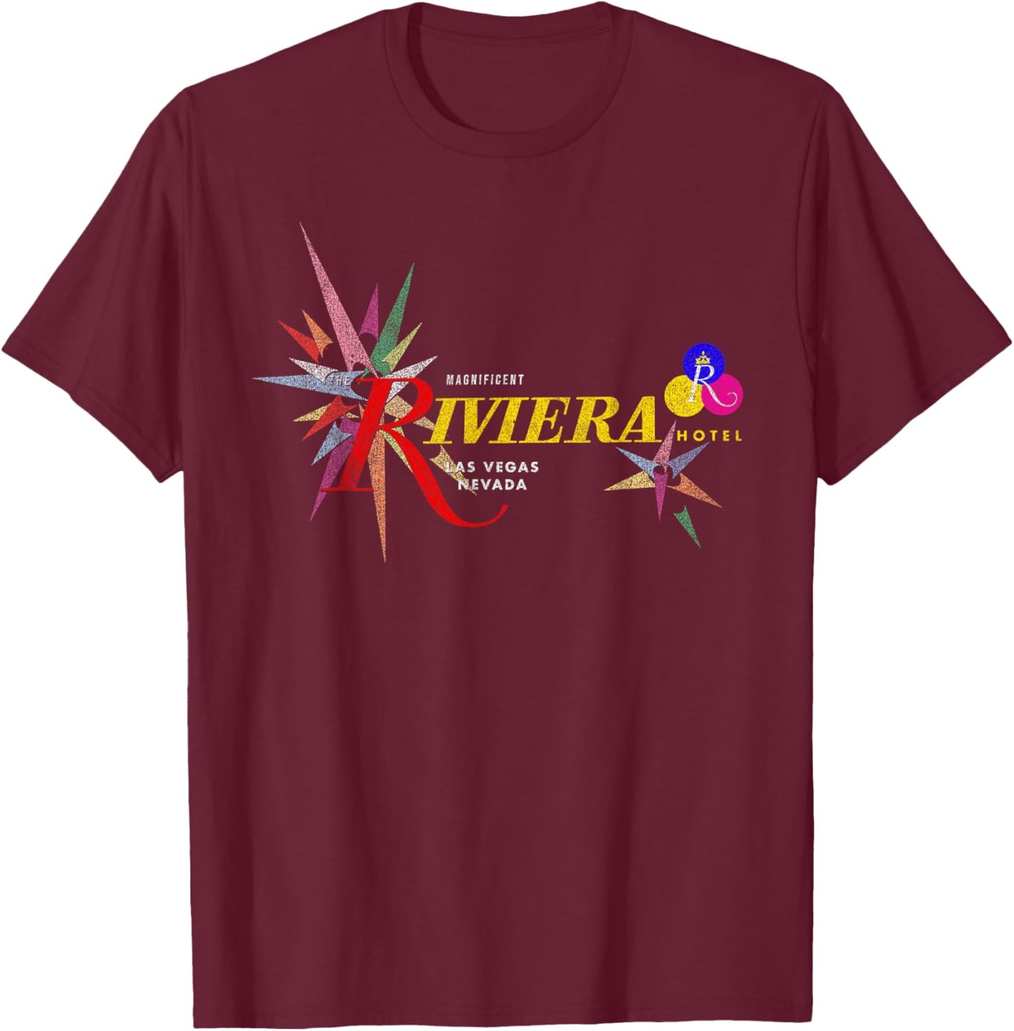 Studio PM71 Vintage Riviera Casino Las Vegas , Men's Black Short Sleeve Classic Fit , Small T-Shirt - T-Shirt | Maroon