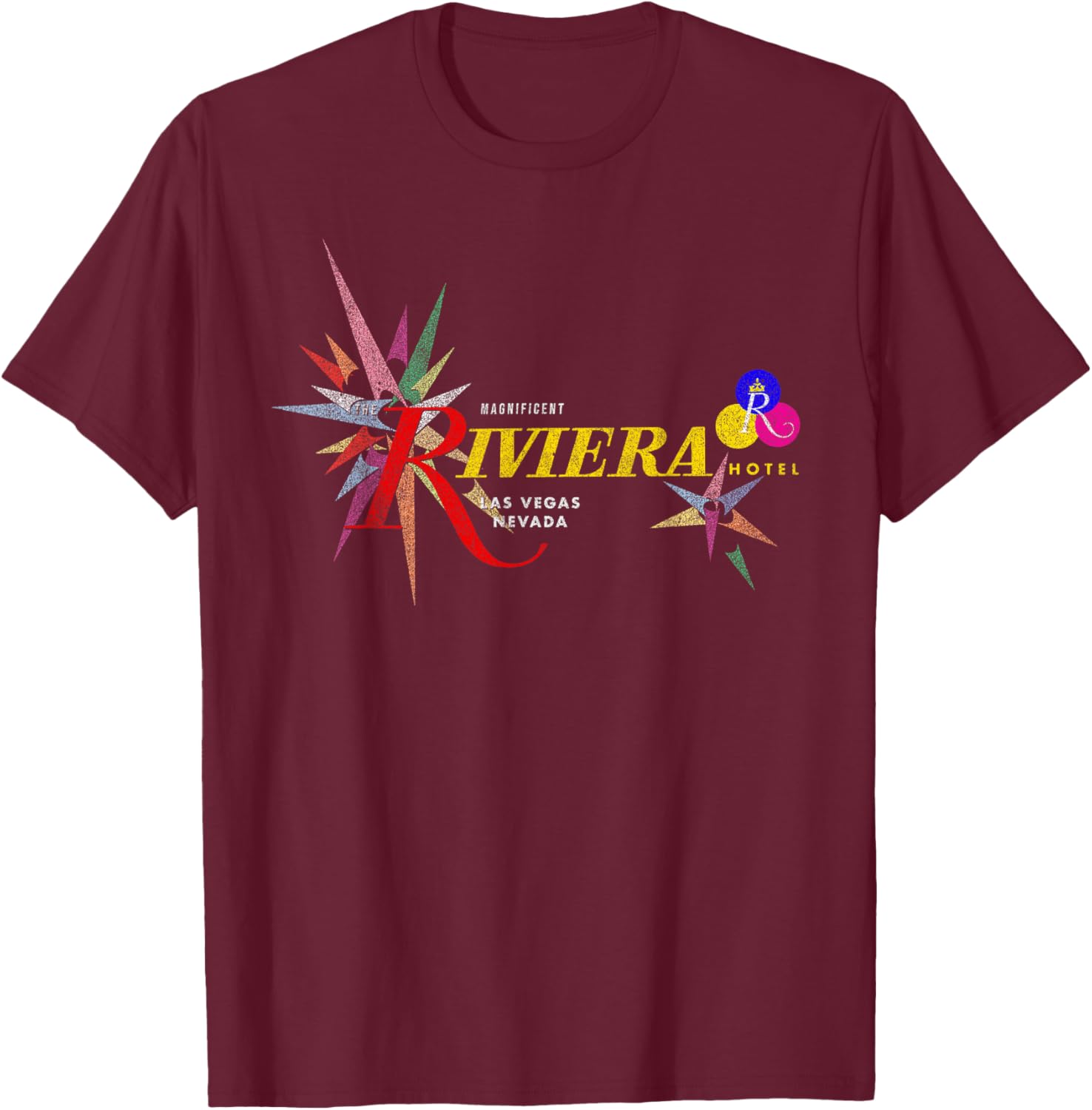 Studio PM71 Vintage Riviera Casino Las Vegas , Men's Black Short Sleeve Classic Fit , Small T-Shirt - T-Shirt | Maroon