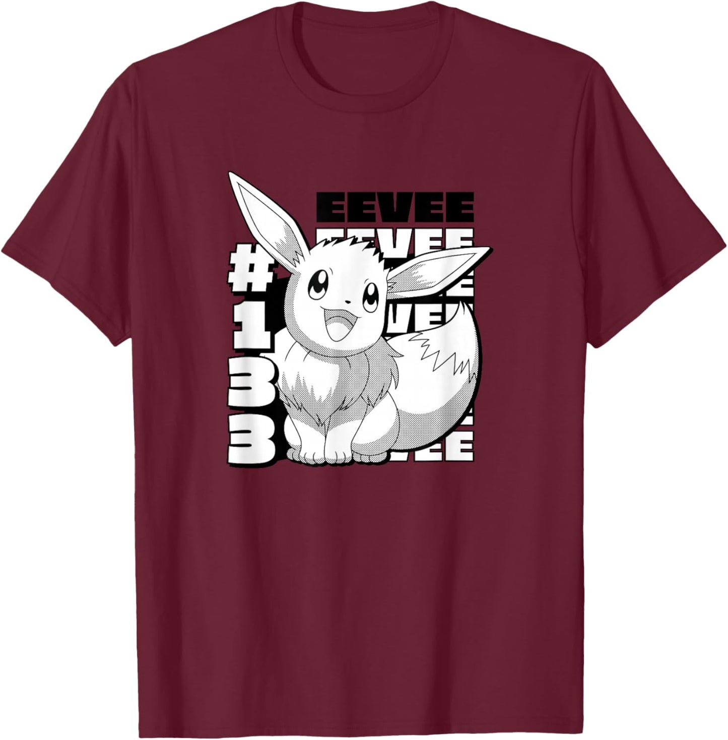 Pokemon Eevee Panel , Boys, -Adults, -Kids, Grey, S, Short Sleeve T-Shirt - T-Shirt | Maroon