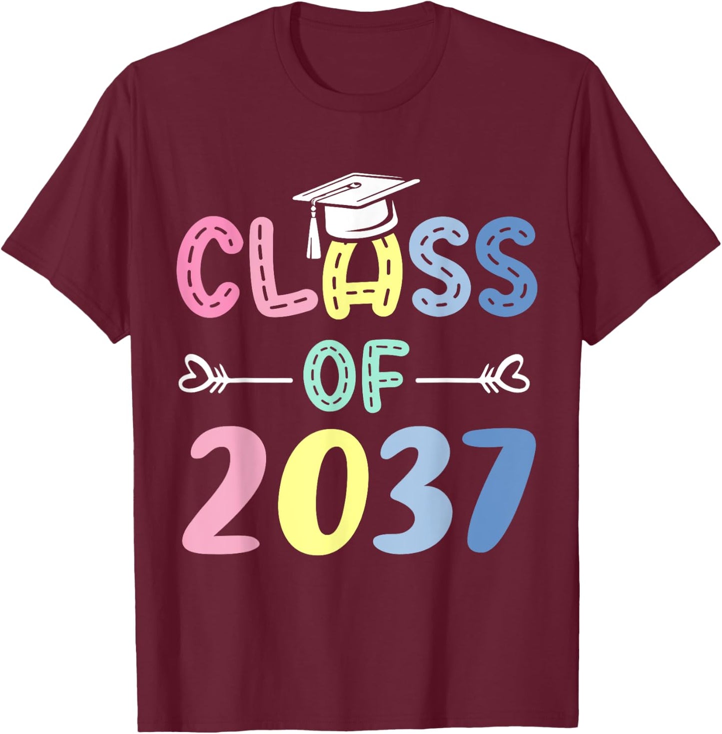 Class of 2037 Grow With Me From Kindergarten To Graduation T-Shirt - T-Shirt | Maroon