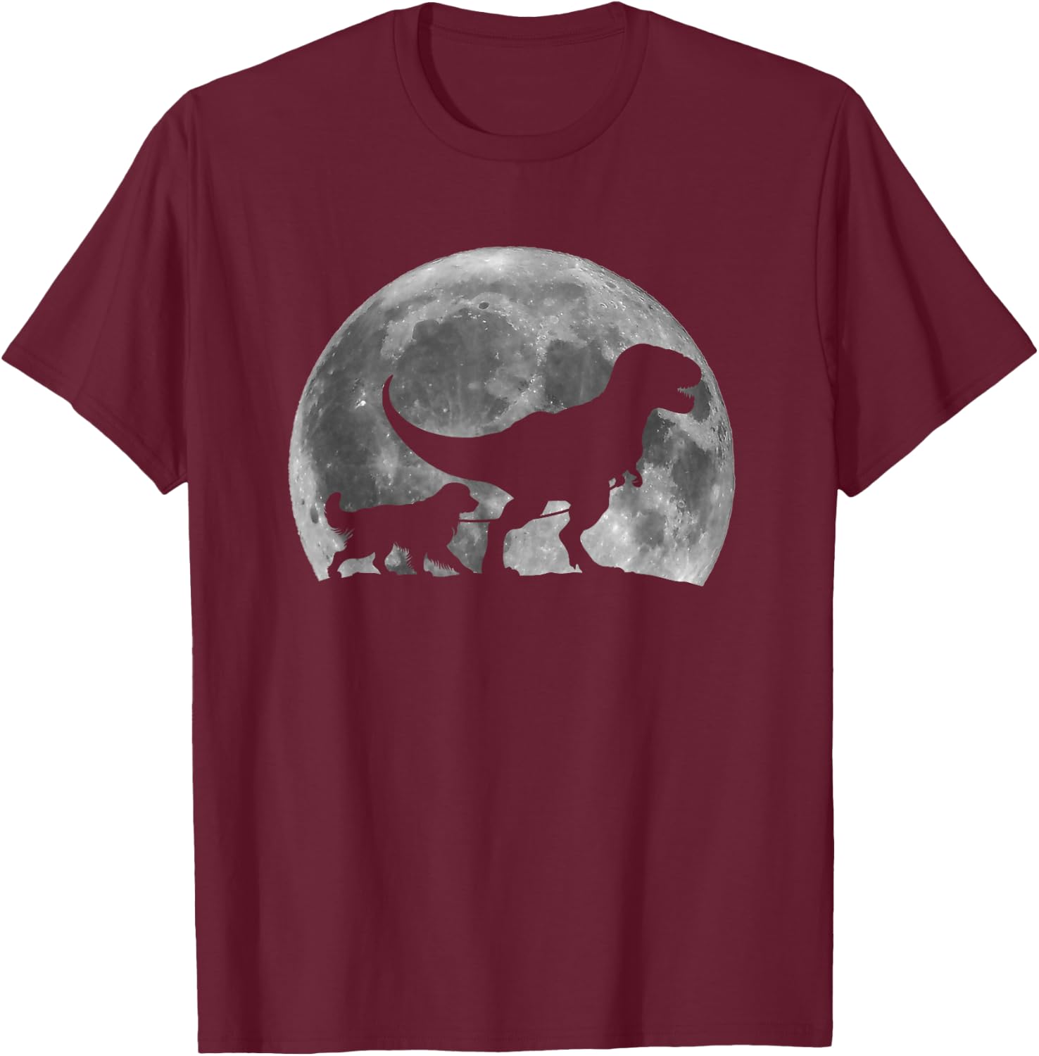 T Rex Walking a Dog Funny Golden Retriever Moon Halloween T-Shirt - T-Shirt | Maroon