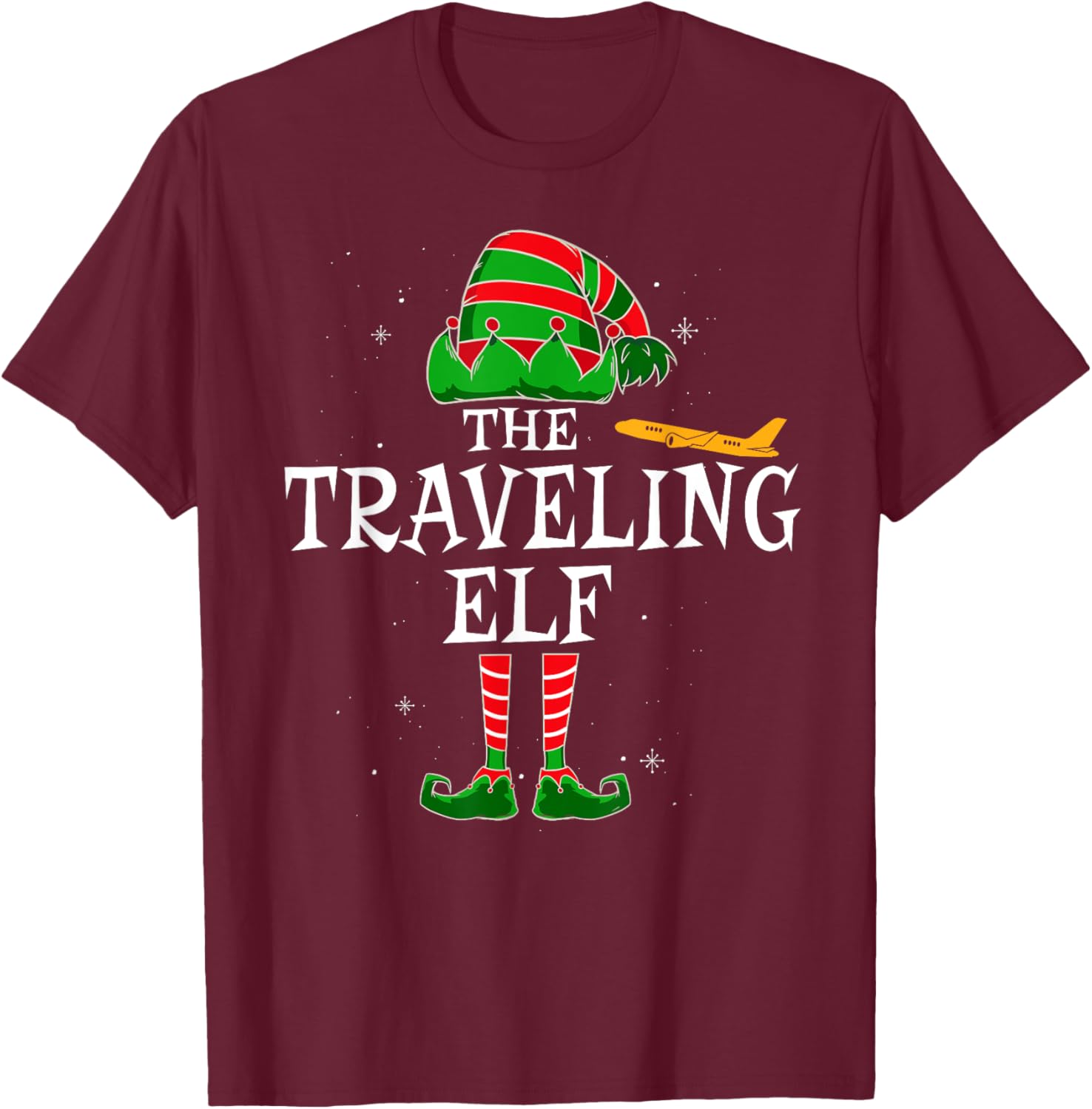 The Traveling Elf Group Matching Family Christmas Traveler T-Shirt - T-Shirt | Maroon