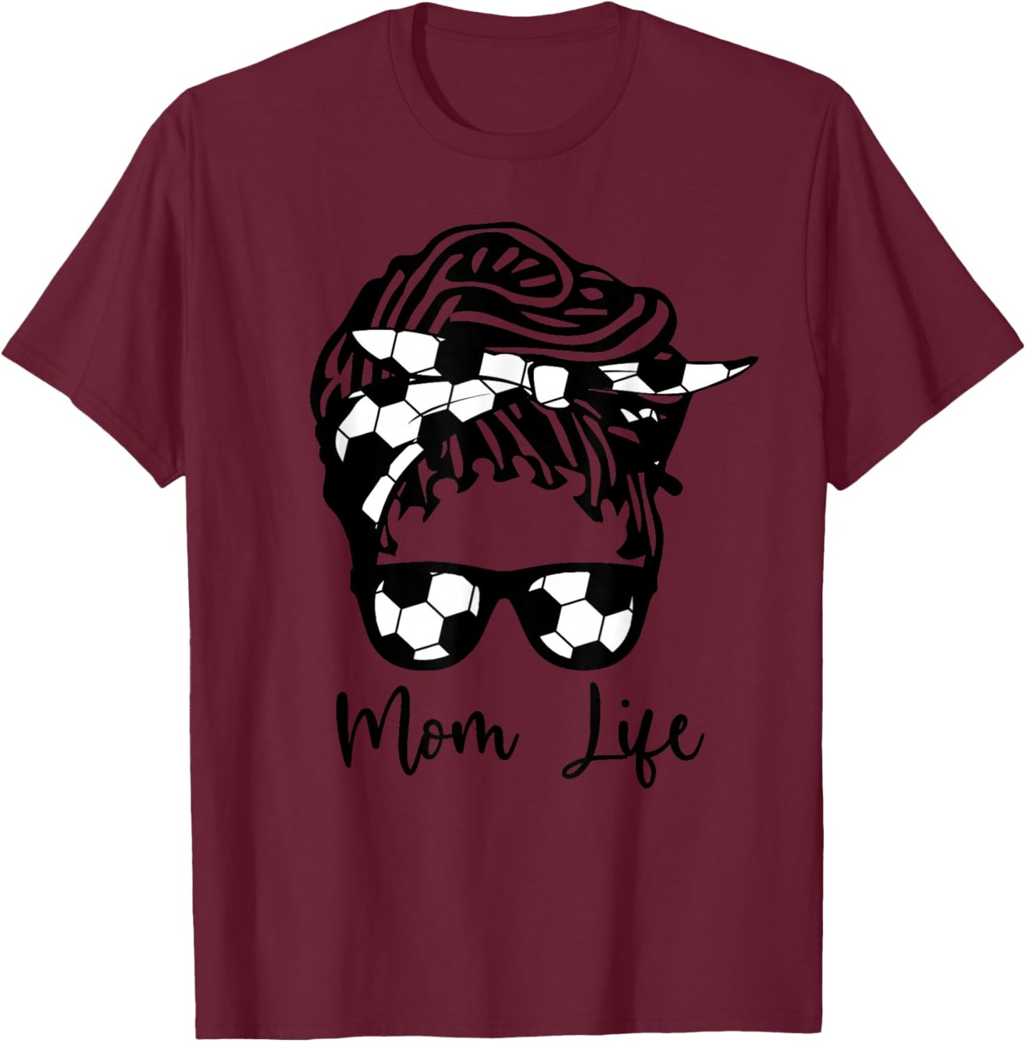 Soccer Mom African American Mom Life Messy Bun Locs Hair T-Shirt - T-Shirt | Maroon
