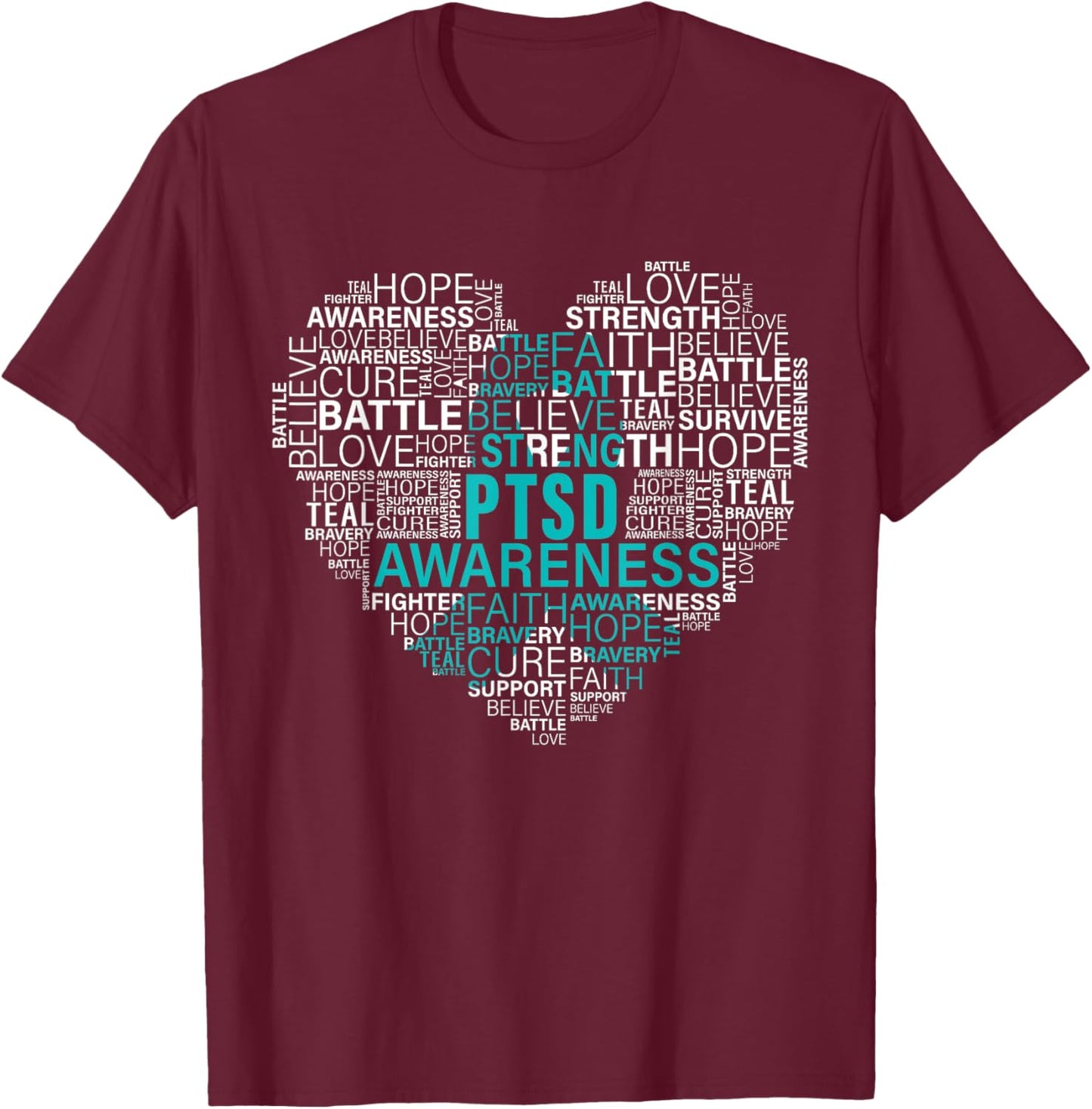 PTSD Awareness Fightining Hope Support Strong Warrior T-Shirt - T-Shirt | Maroon