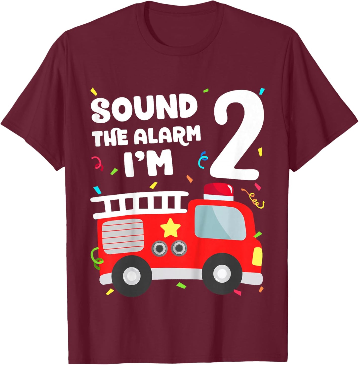 Kids Fire Truck 2nd Birthday Toddler Boy Firefighter 2 Year Old T-Shirt - T-Shirt | Maroon