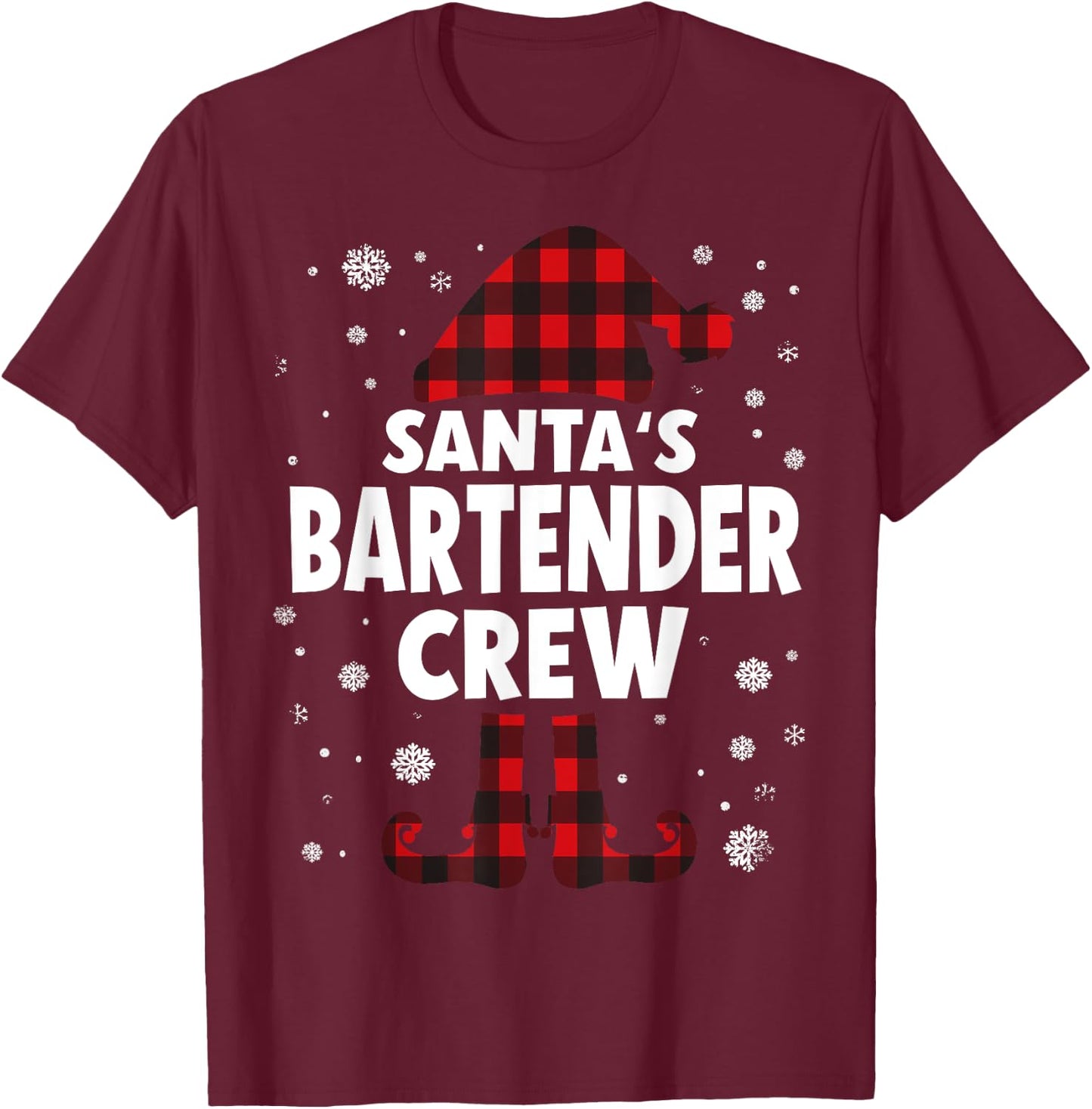 Santa's Bartender Crew Christmas T-Shirt - T-Shirt | Maroon