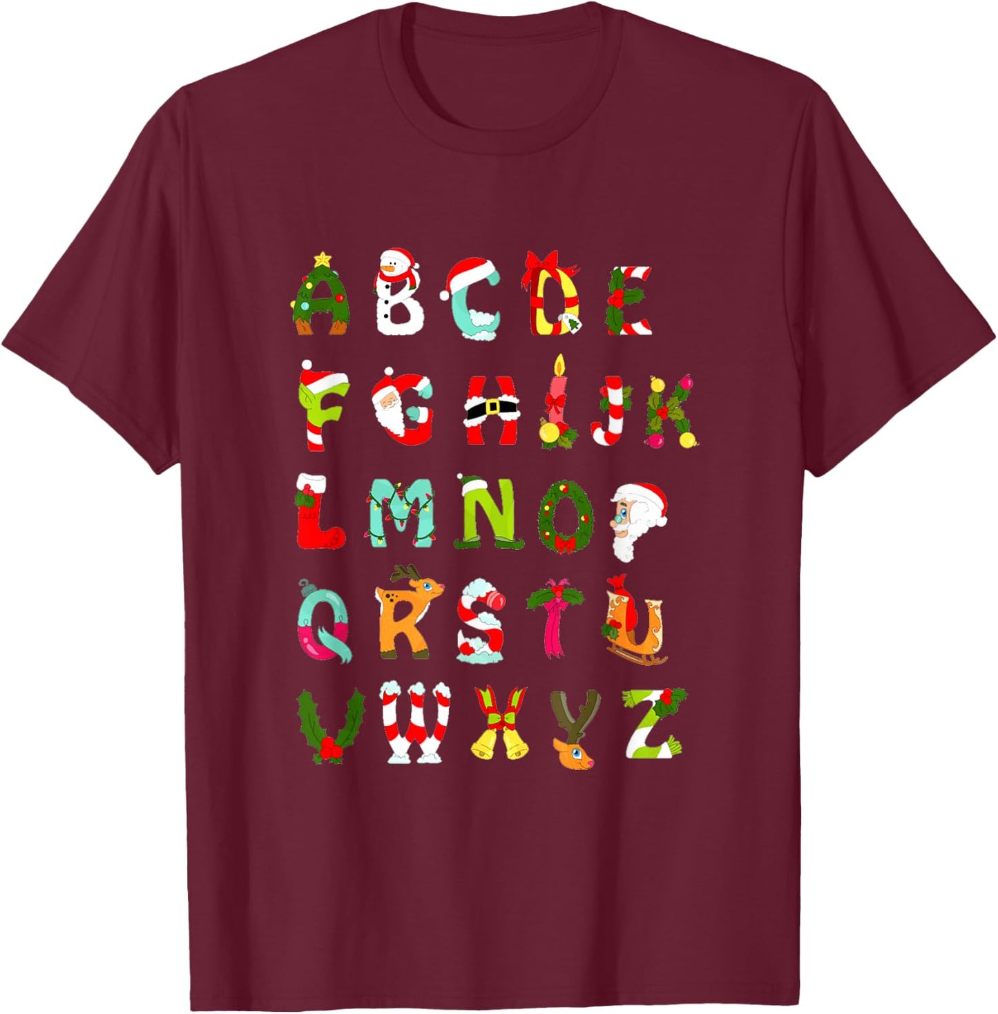 Christmas Alphabet ABC Cute Xmas Prek Teacher Men Women T-Shirt - T-Shirt | Maroon