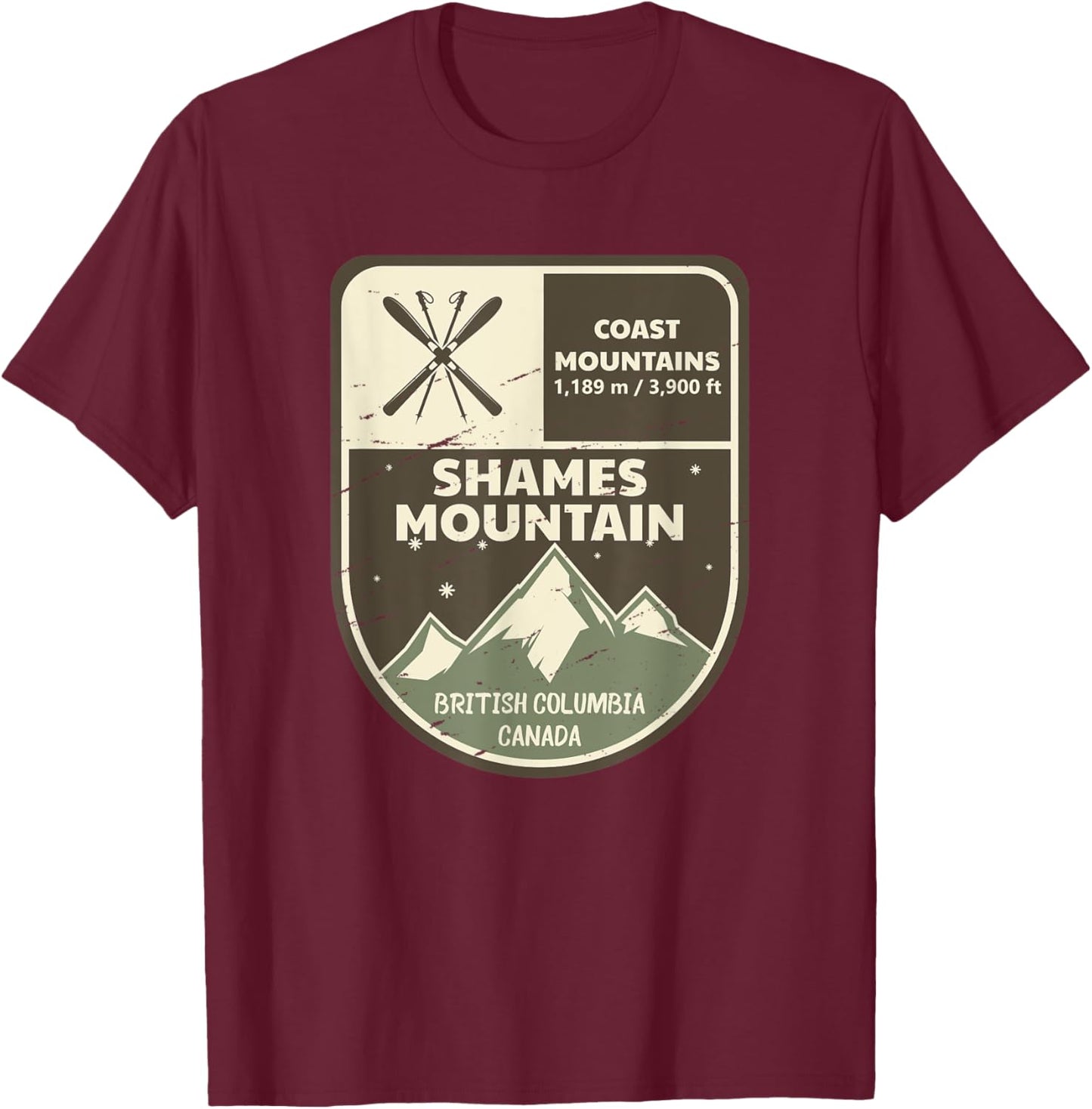 Shames Mountain Coast Mountains Canada Vintage T-Shirt - T-Shirt | Maroon