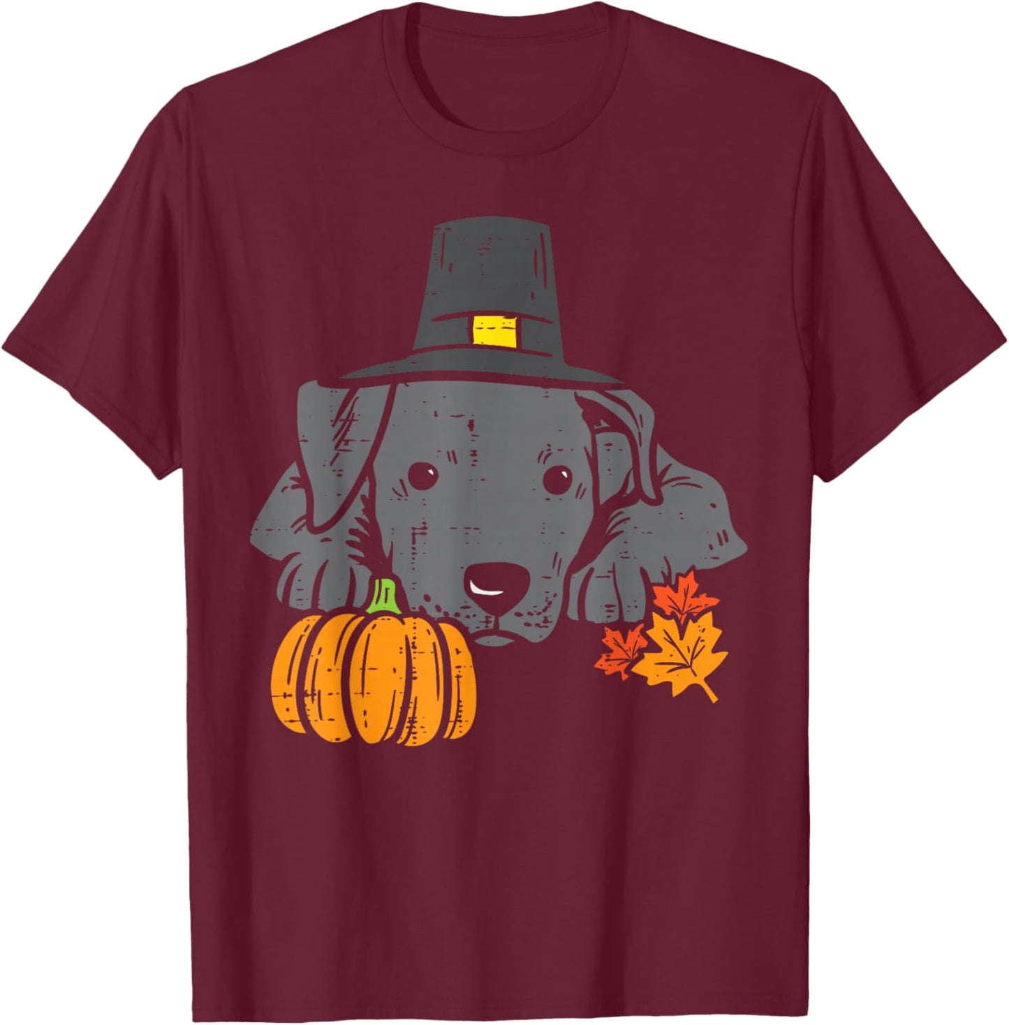Pitbull Pumpkin Leaf Thanksgiving Halloween Fall Pittie Dog T-Shirt - T-Shirt | Maroon