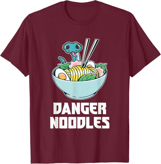 Danger Noodles, Snake Kawaii Anime Funny Ramen Soup Snakes T-Shirt - T-Shirt | Maroon