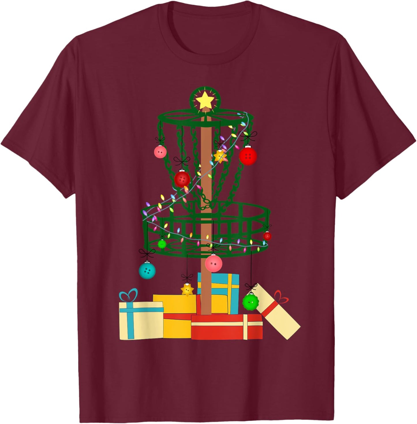 Disc Golf Christmas Tree T-Shirt - T-Shirt | Maroon