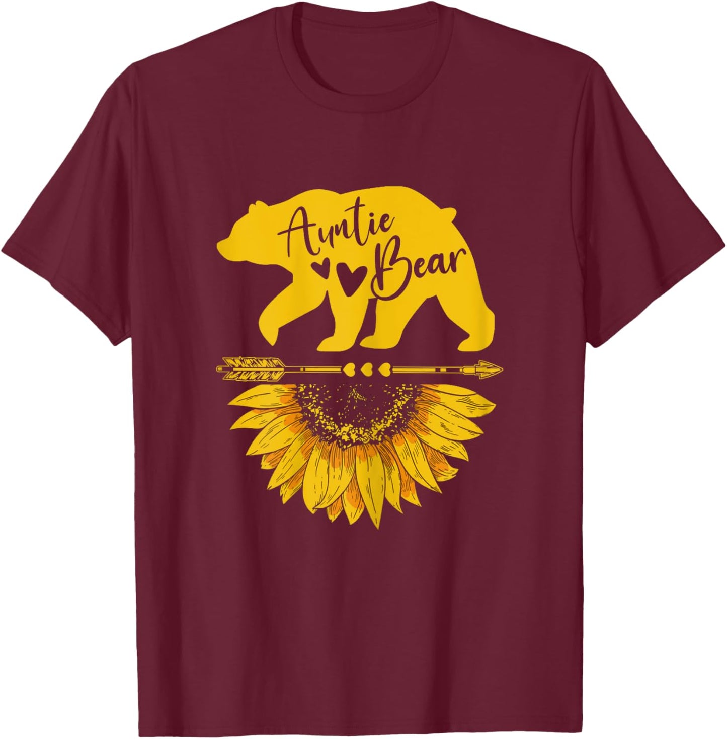 Auntie Bear Sunflower Funny Mothers Day For Mom Aunt Grandma T-Shirt - T-Shirt | Maroon