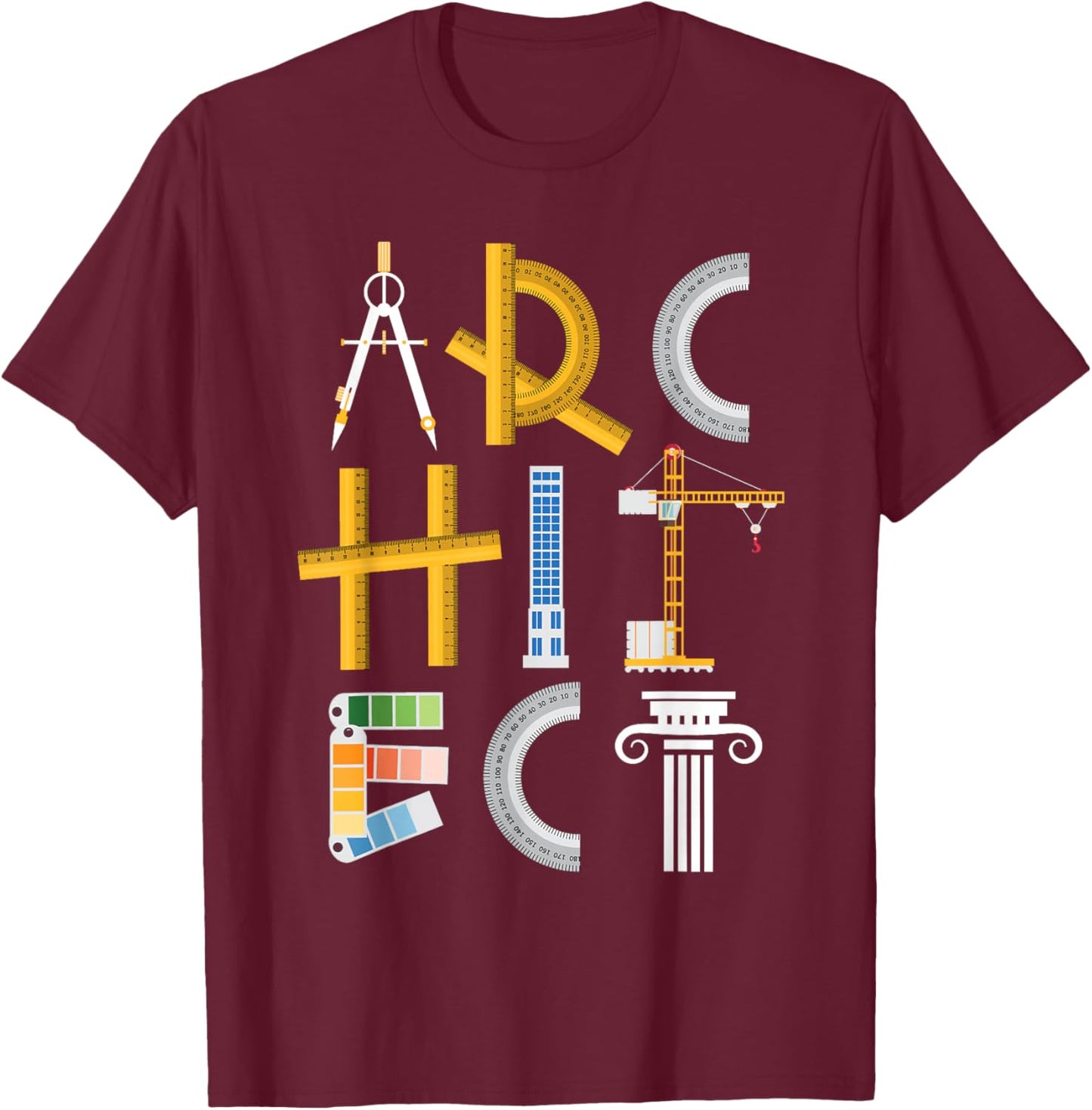 Architect - Artwork Drawing Design Architecture Construction T-Shirt - T-Shirt | Maroon