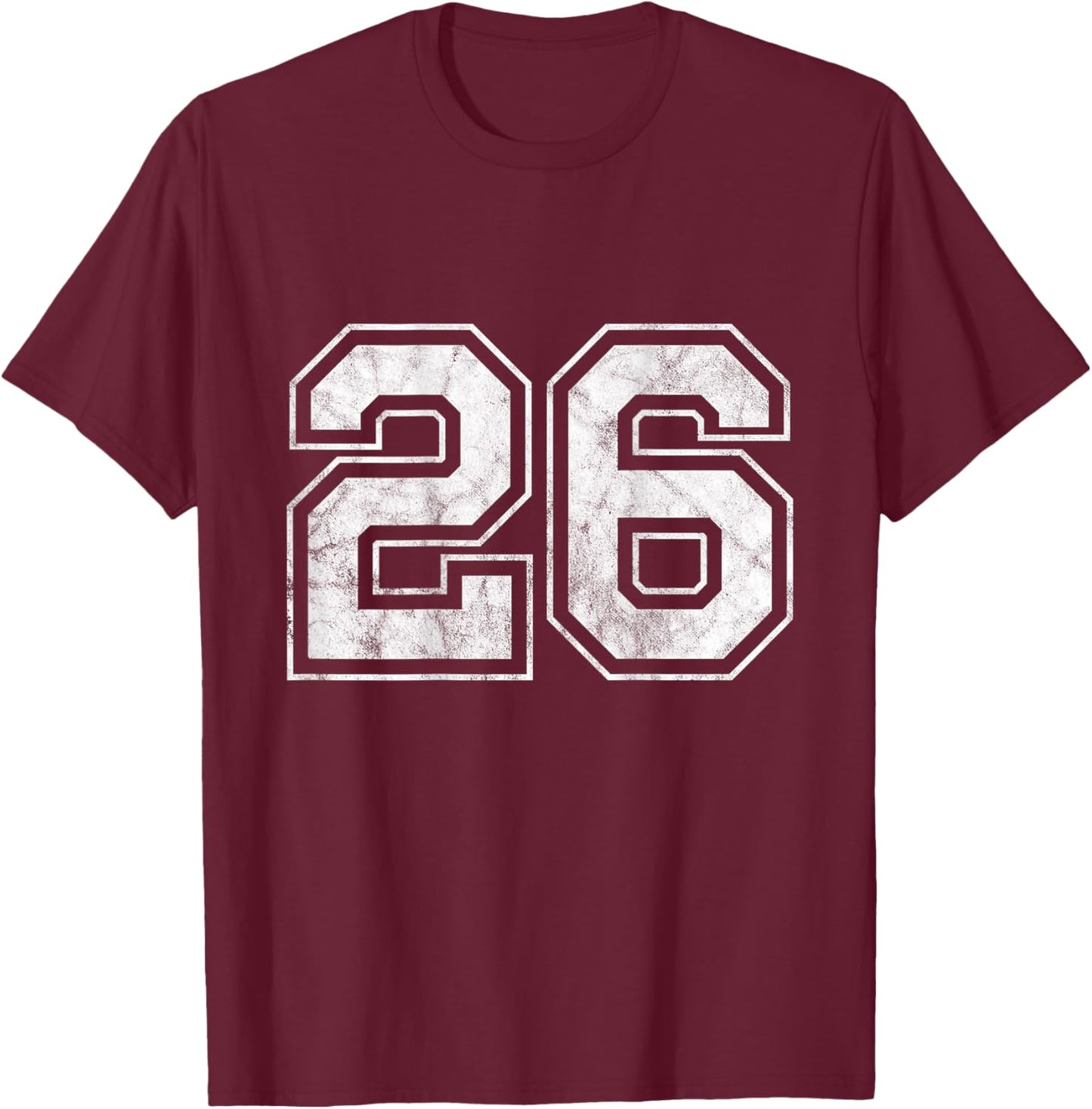 Big Numbers, Large Varsity Style Number Gifts Number 26 on the Back - -Adults & Kids - Black - Small - Short Sleeve - Sports - Basketball T-Shirt - T-Shirt | Maroon