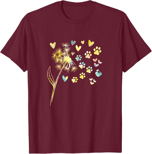 Dandelion Paw Print T-Shirt - T-Shirt | Maroon