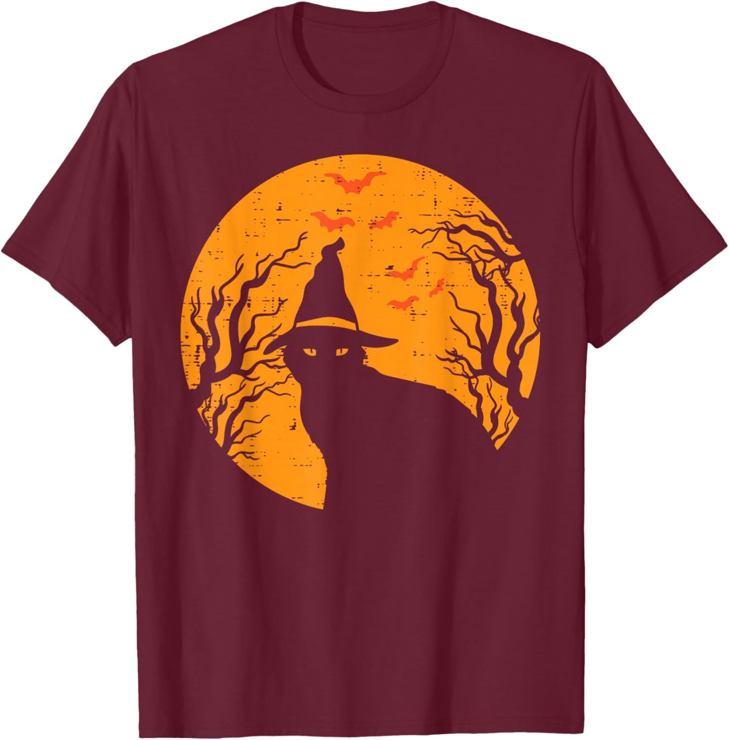Black Cat WItch Full Moon Vintage Halloween Men Women Kids T-Shirt - T-Shirt | Maroon