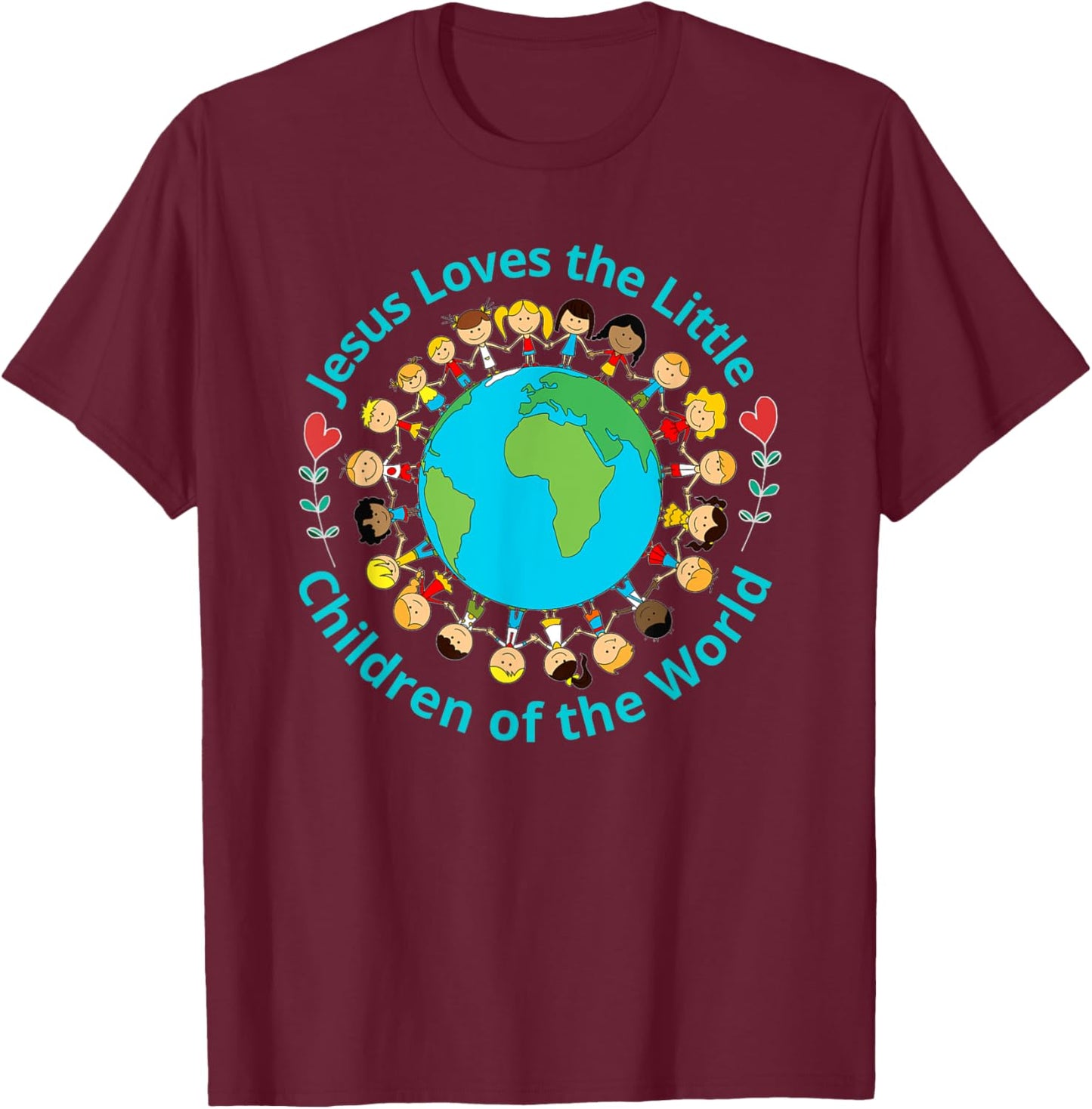 Jesus Loves Children Of World Christian Mother Teacher Kids T-Shirt - T-Shirt | Maroon