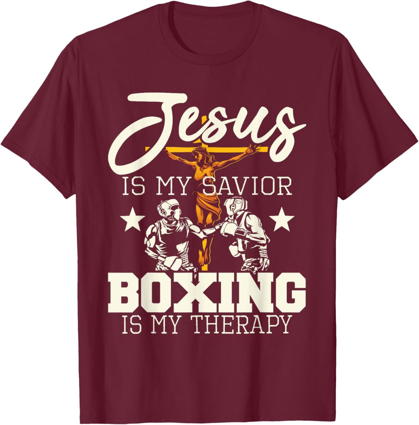 Jesus Is My Savior Boxing Is my Therapy - Gym Boxer T-Shirt - T-Shirt | Maroon