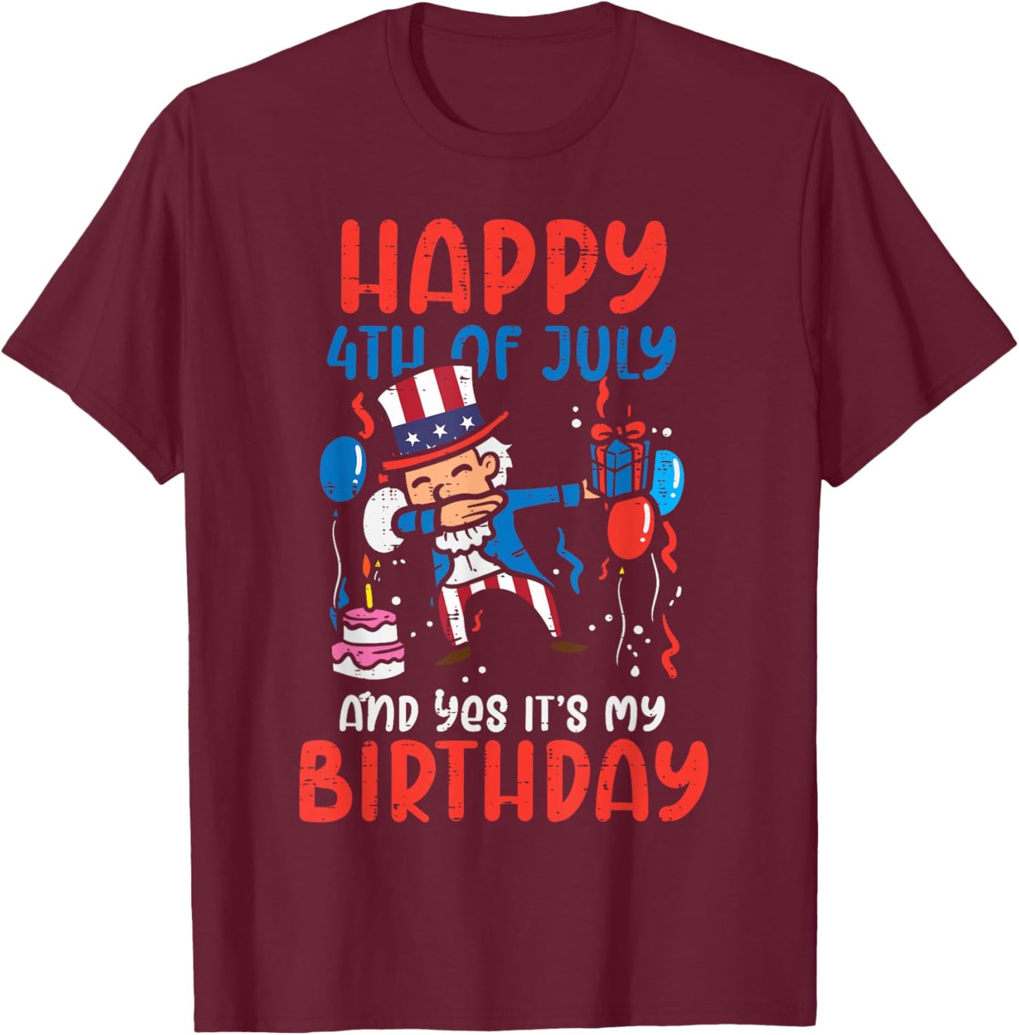 Happy 4th Of July Birthday Uncle Sam Dab Patriot Boys Kid T-Shirt - T-Shirt | Maroon