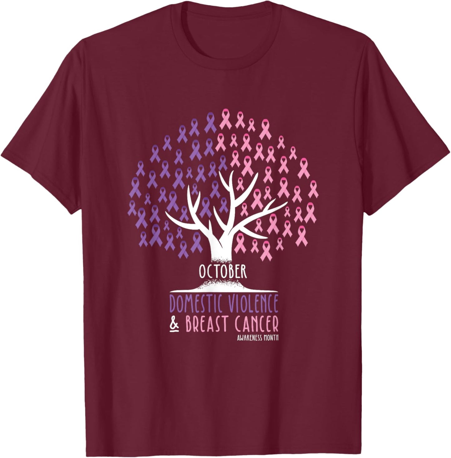Ribbon Tree - Breast Cancer and Domestic Violence Awareness T-Shirt - T-Shirt | Maroon