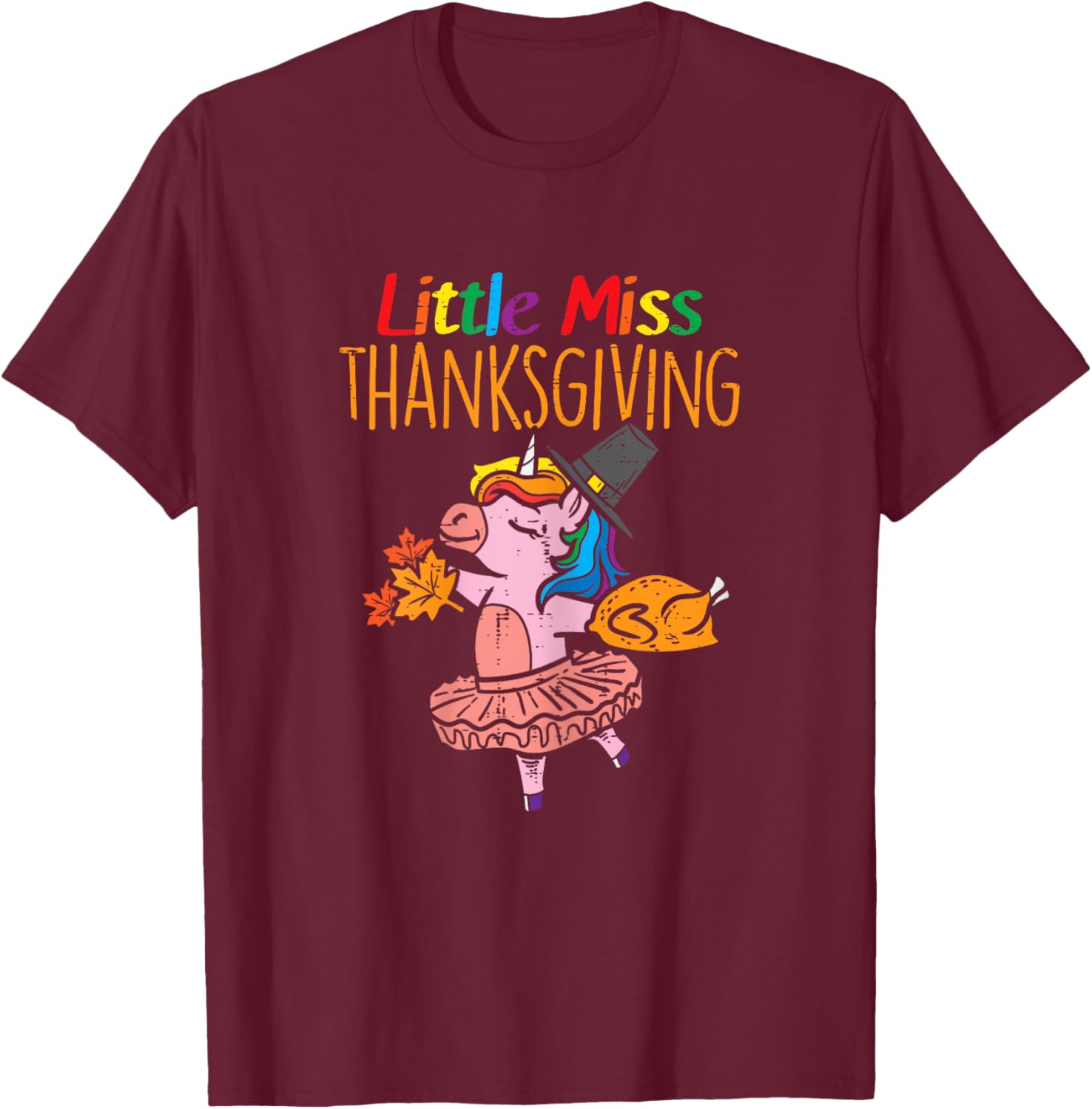 Unicorn Little Miss Thanksgiving Cute Toddler Kids Girls T-Shirt - T-Shirt | Maroon