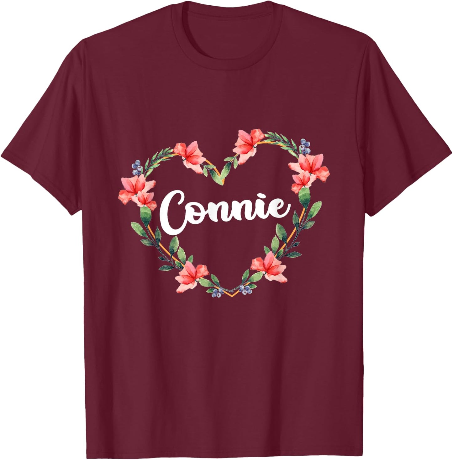 Connie Flower Heart Personalized Name Connie T-Shirt - T-Shirt | Maroon