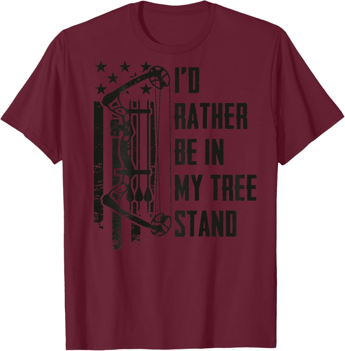 I'd Rather Be in My Tree Stand - Camo Deer Hunting - ON Back T-Shirt - T-Shirt | Maroon