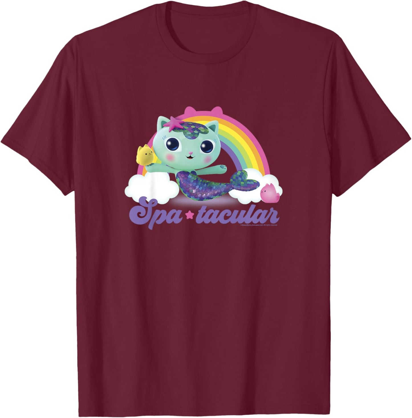 Kids Gabby's Dollhouse MerCat Spa-tacular Rainbow Youth T-Shirt - T-Shirt | Maroon