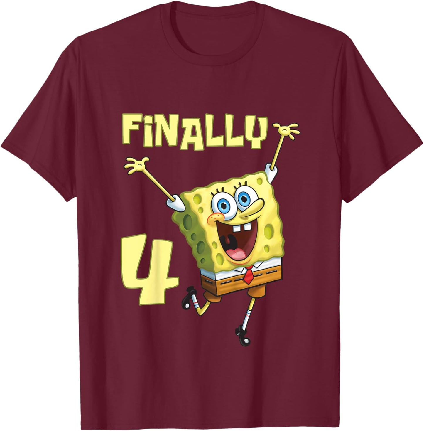 Mademark x SpongeBob SquarePants - Kids Original SpongeBob Square Pants - 4th Birthday. Finally 4. T-Shirt - T-Shirt | Maroon