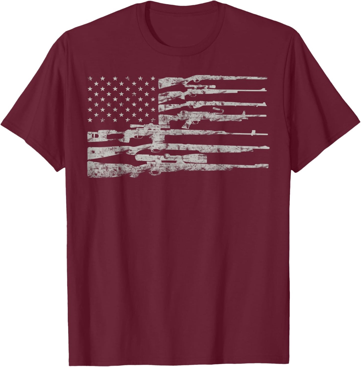 Big American Flag With Machine Guns 2A Flag Men T-Shirt - T-Shirt | Maroon