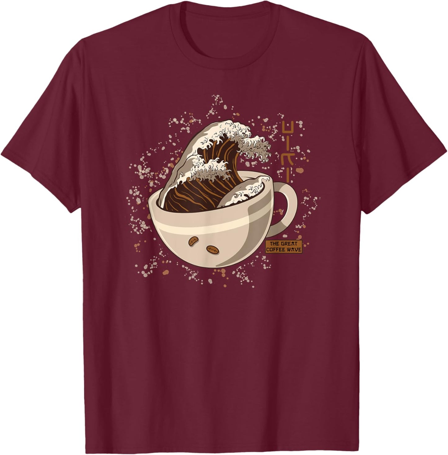 The Great Wave Kanagawa Coffee in Mug T-Shirt - T-Shirt | Maroon