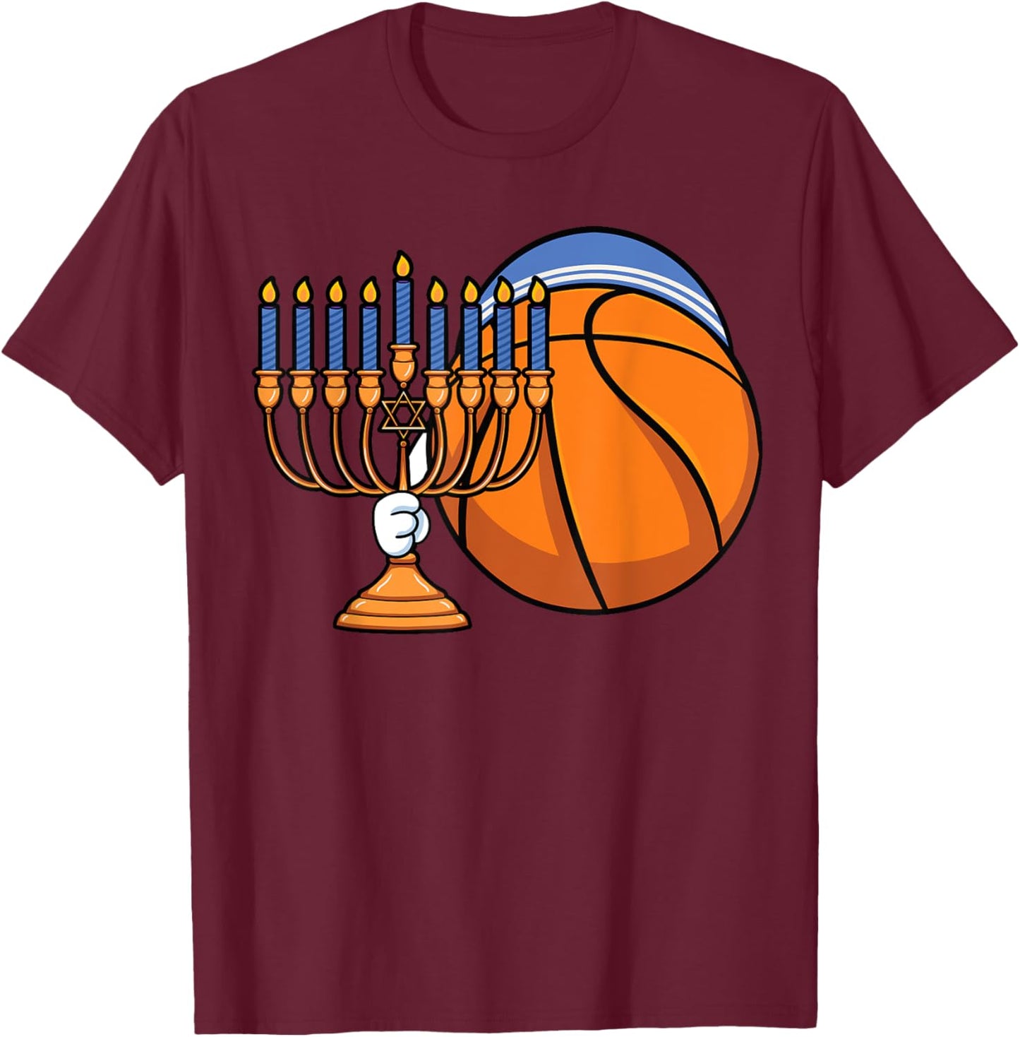 Hanukkah Basketball Festival Of Lights Chanukah Jewish Latke T-Shirt - T-Shirt | Maroon