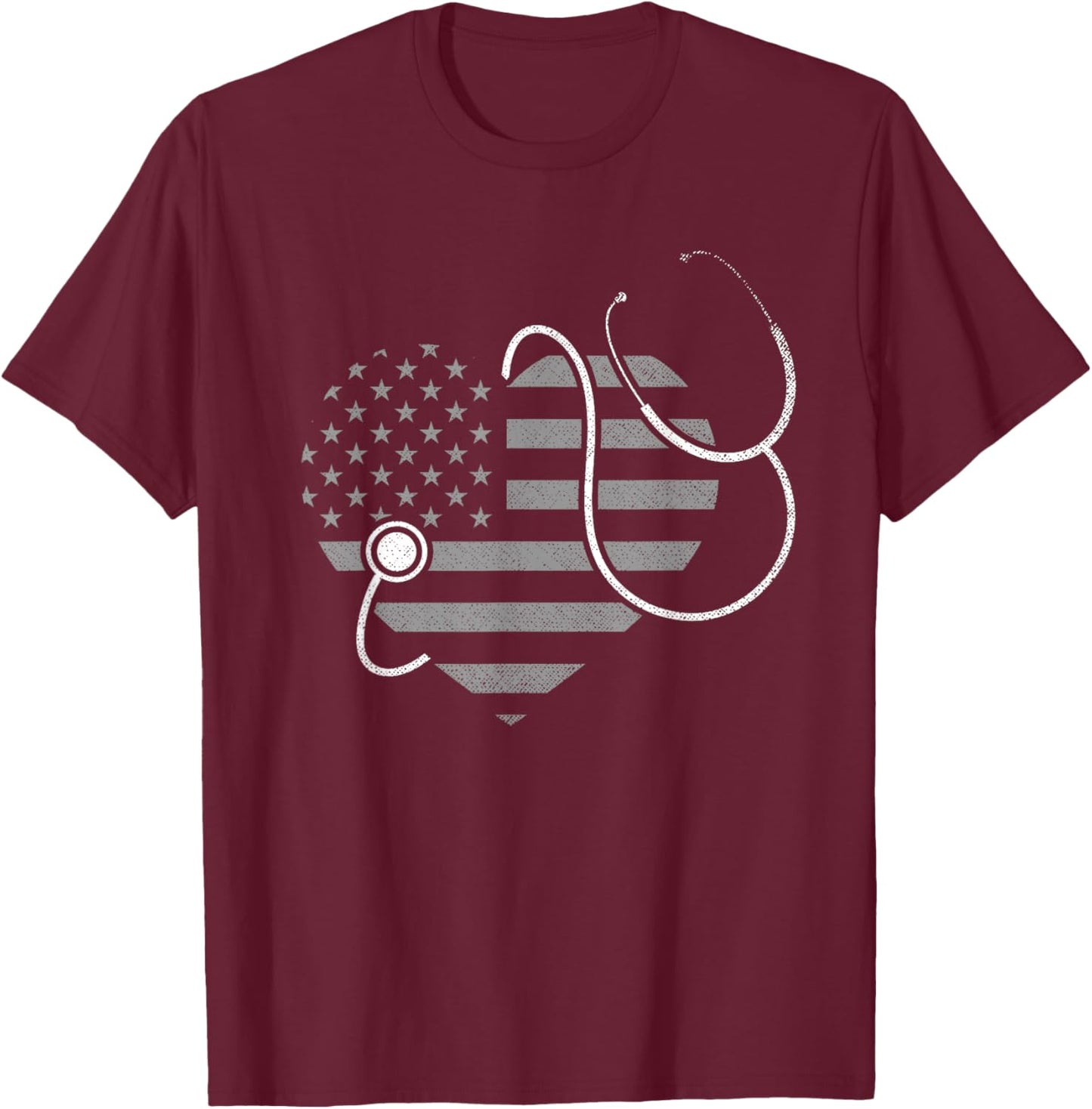 US Flag Stethoscope Patriotic Nursing Medicine Heart Nurse T-Shirt - T-Shirt | Maroon