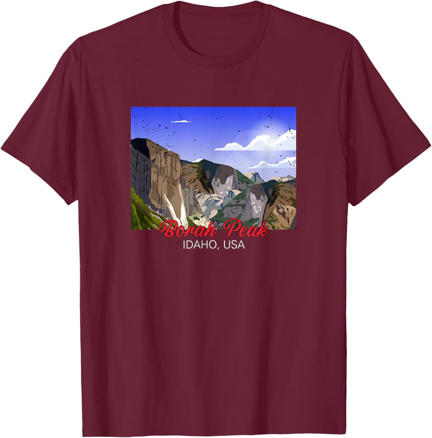 Mount Borah Peak in Idaho T-Shirt - T-Shirt | Maroon