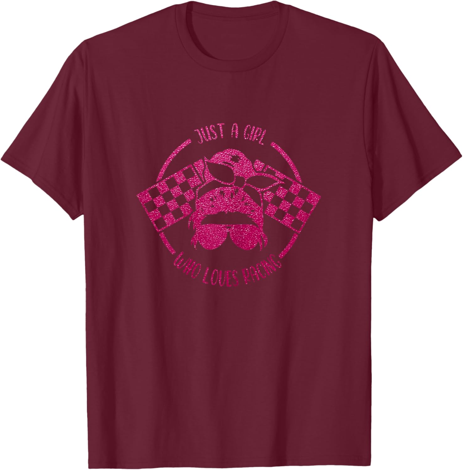 Just A Girl Who Loves Racing Race Day Checkered Flags Gift T-Shirt - T-Shirt | Maroon