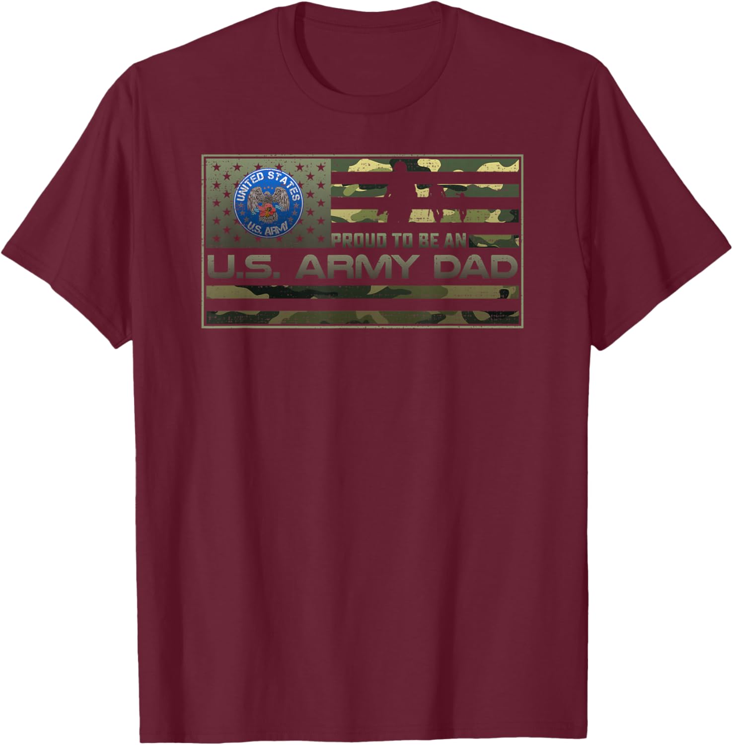 Vintage USA American Camo Flag Proud To Be An US Army Dad T-Shirt - T-Shirt | Maroon