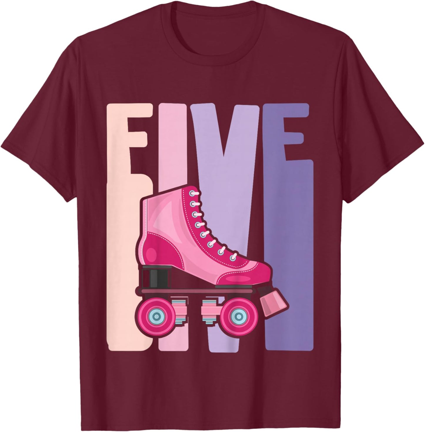 5 Year Old Cute Roller Skating Birthday Girl 5th B-day T-Shirt - T-Shirt | Maroon