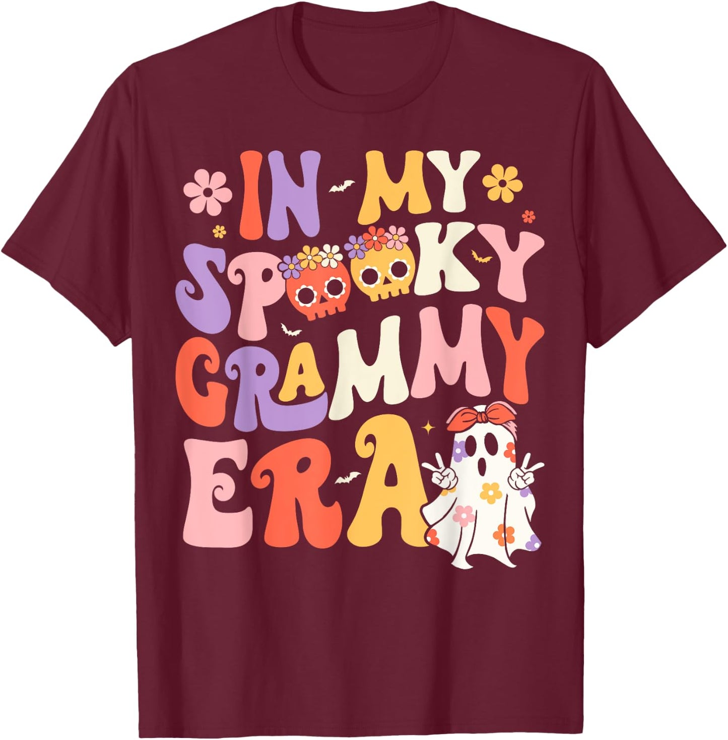 In My Spooky Grammy Era Groovy Ghost Halloween Grandma T-Shirt - T-Shirt | Maroon