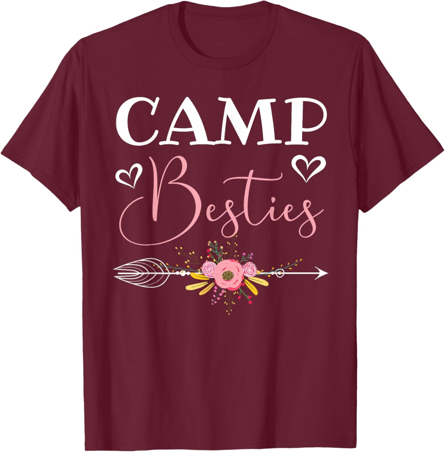 Camp Besties Love Pink Best Friend T-Shirt - T-Shirt | Maroon