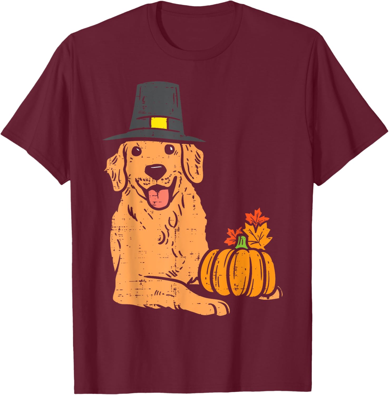 Golden Retriever Pumpkin Leaves Thanksgiving Halloween Dog Men Women Kids T-Shirt - T-Shirt | Maroon