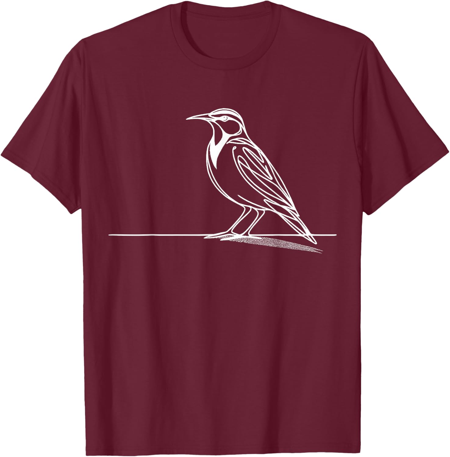 Eastern Meadowlark Line Art Birdwatcher T-Shirt - T-Shirt | Maroon