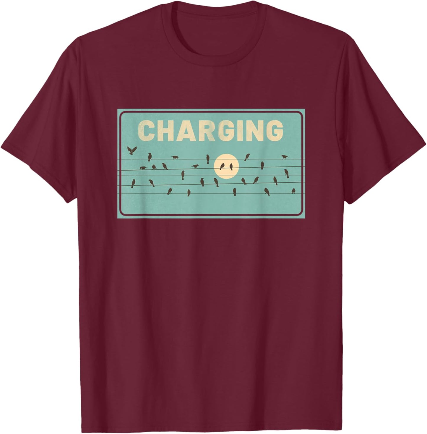 Birds Charging on Powerlines T-Shirt - T-Shirt | Maroon