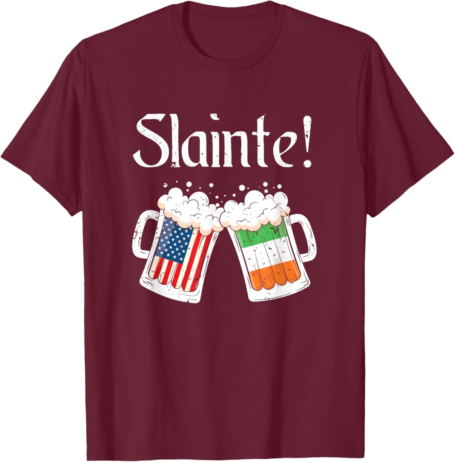 Slainte Irish American Flag Beer Retro St Patricks Day Women Men T-Shirt - T-Shirt | Maroon